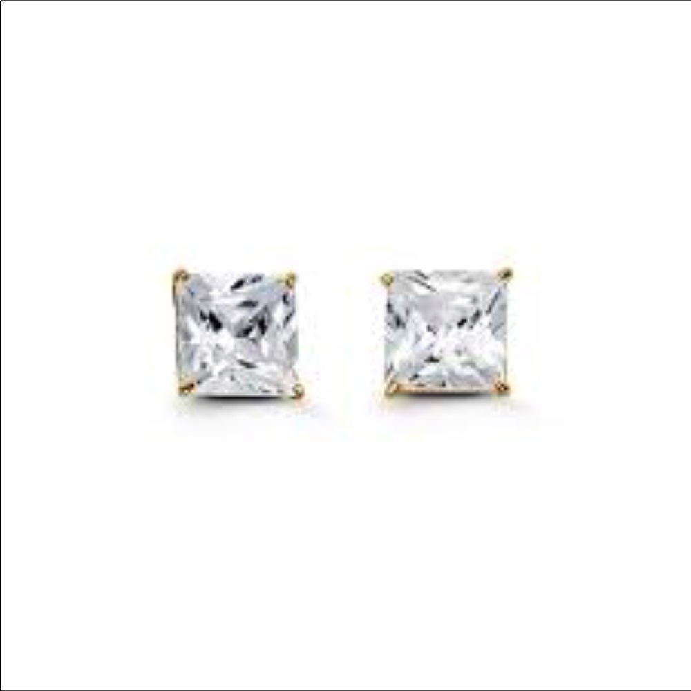 14k Solid Gold 4mm Square CZ Stud Earrings